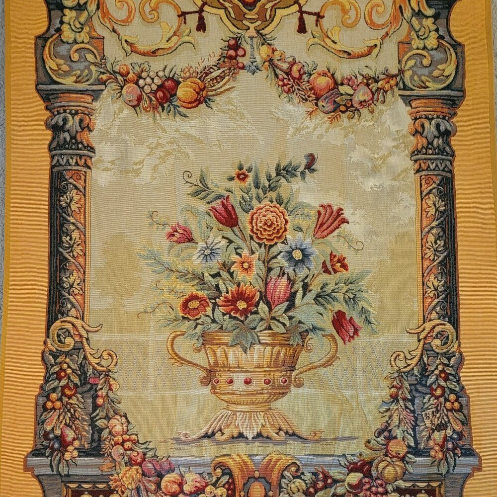 Vintage French Tapestry Wall Hanging, 47" X 37.5" BOLD Colors